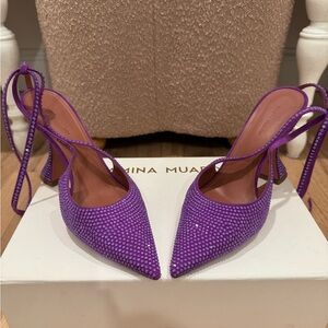 Amina Muaddi Karma Crystal Suede Pumps (size 37)